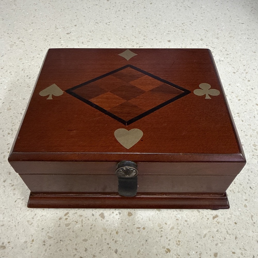 Vtg The Bombay Company Wooden Playing Card Storage Box W/ 2 Decks of Paris Cards